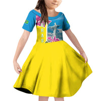 Brazil Cattleya Labiata Family Matching Off Shoulder Short Dress and Hawaiian Shirt Christ The Redeemer And Flag Color Style - Wonder Print Shop