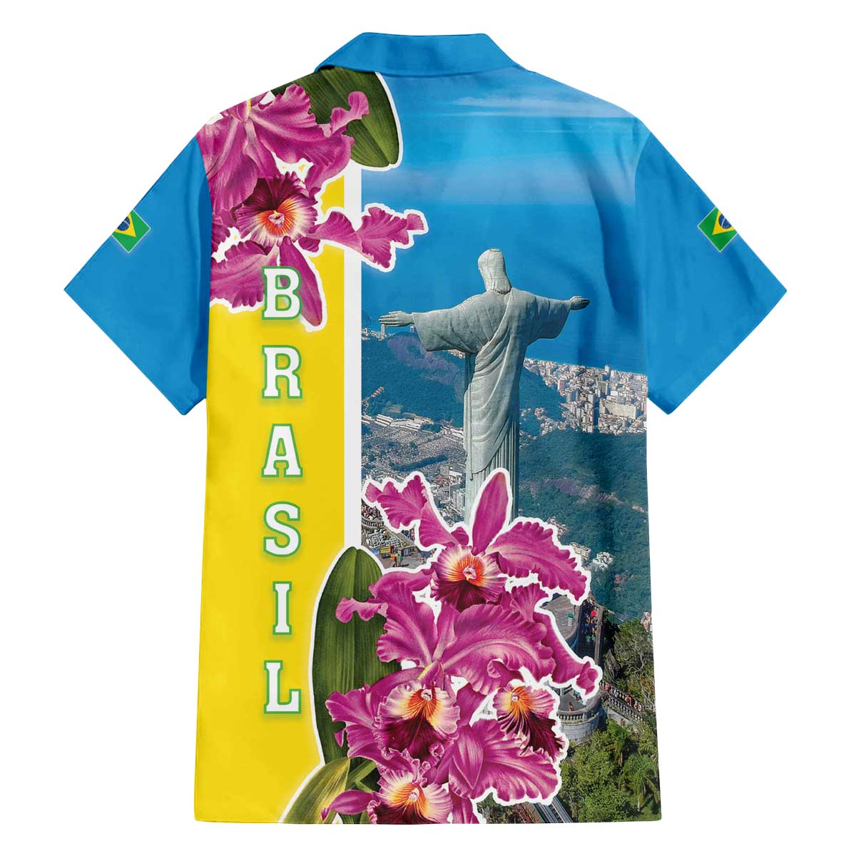Brazil Cattleya Labiata Family Matching Off Shoulder Short Dress and Hawaiian Shirt Christ The Redeemer And Flag Color Style - Wonder Print Shop