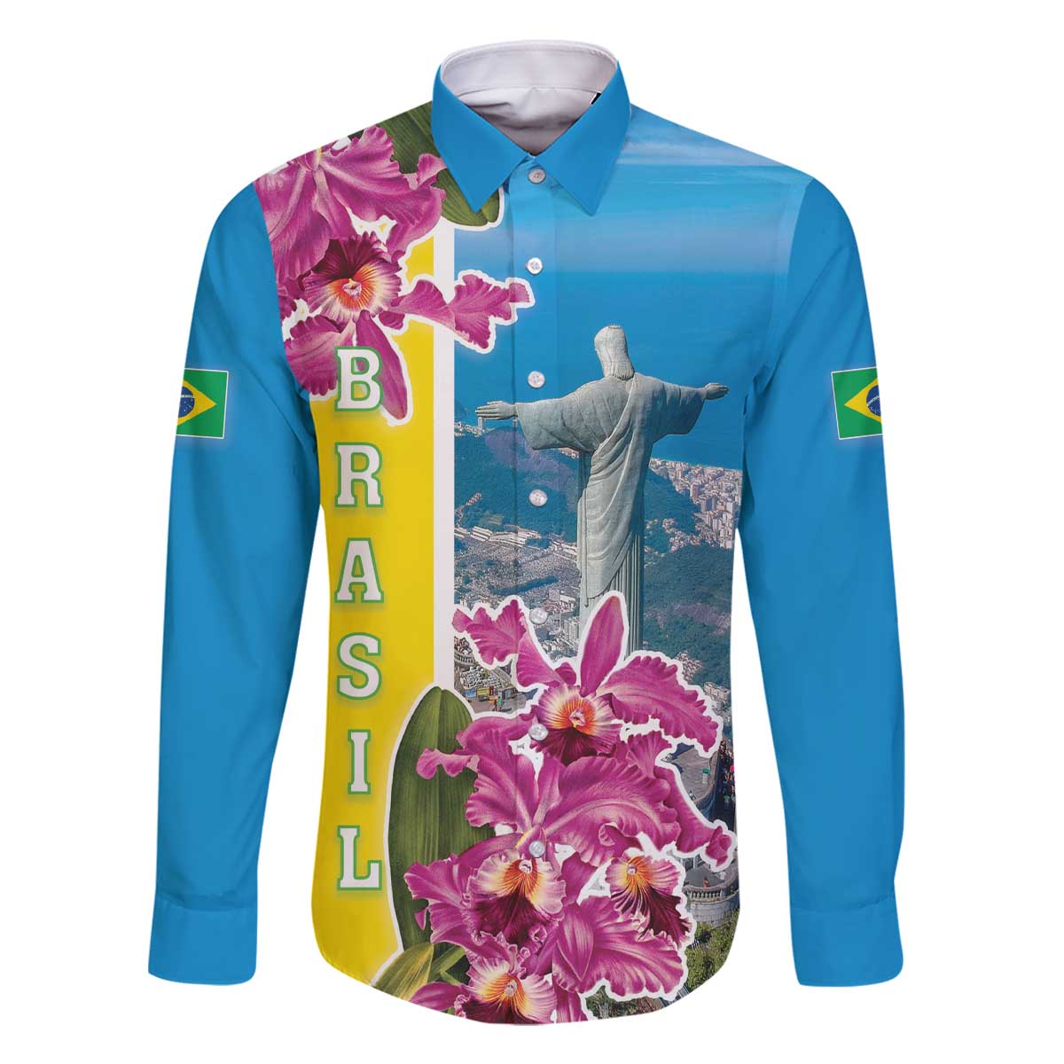 Brazil Cattleya Labiata Family Matching Off Shoulder Short Dress and Hawaiian Shirt Christ The Redeemer And Flag Color Style - Wonder Print Shop