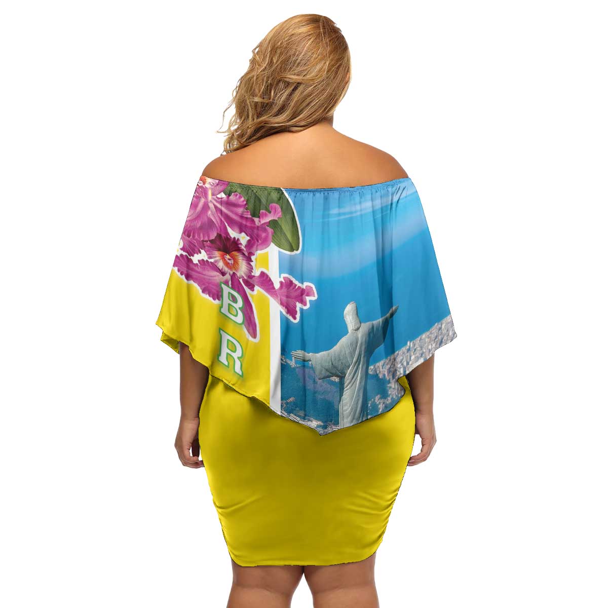 Brazil Cattleya Labiata Family Matching Off Shoulder Short Dress and Hawaiian Shirt Christ The Redeemer And Flag Color Style - Wonder Print Shop