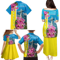 Brazil Cattleya Labiata Family Matching Puletasi and Hawaiian Shirt Christ The Redeemer And Flag Color Style - Wonder Print Shop