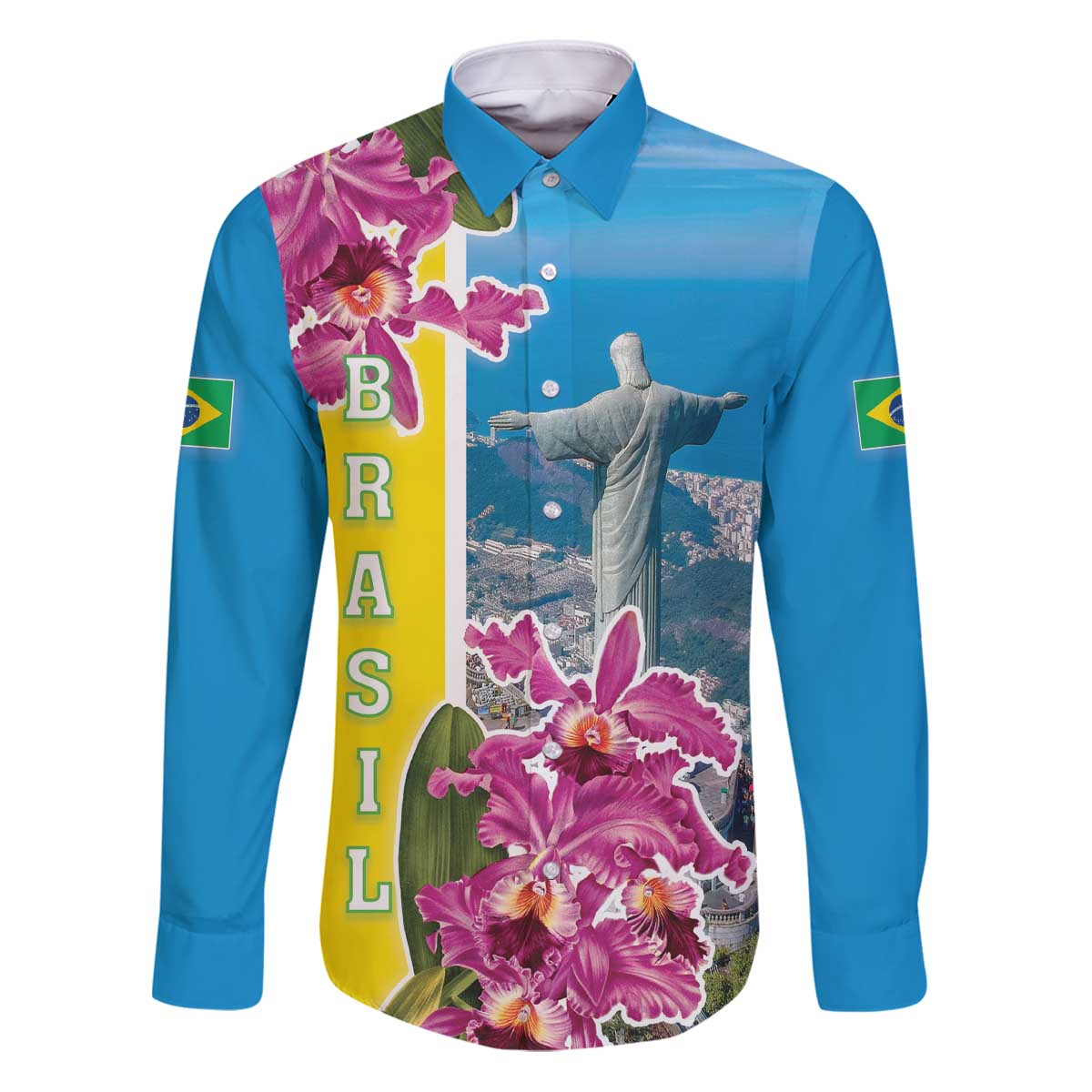Brazil Cattleya Labiata Family Matching Puletasi and Hawaiian Shirt Christ The Redeemer And Flag Color Style - Wonder Print Shop