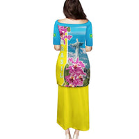 Brazil Cattleya Labiata Family Matching Puletasi and Hawaiian Shirt Christ The Redeemer And Flag Color Style - Wonder Print Shop