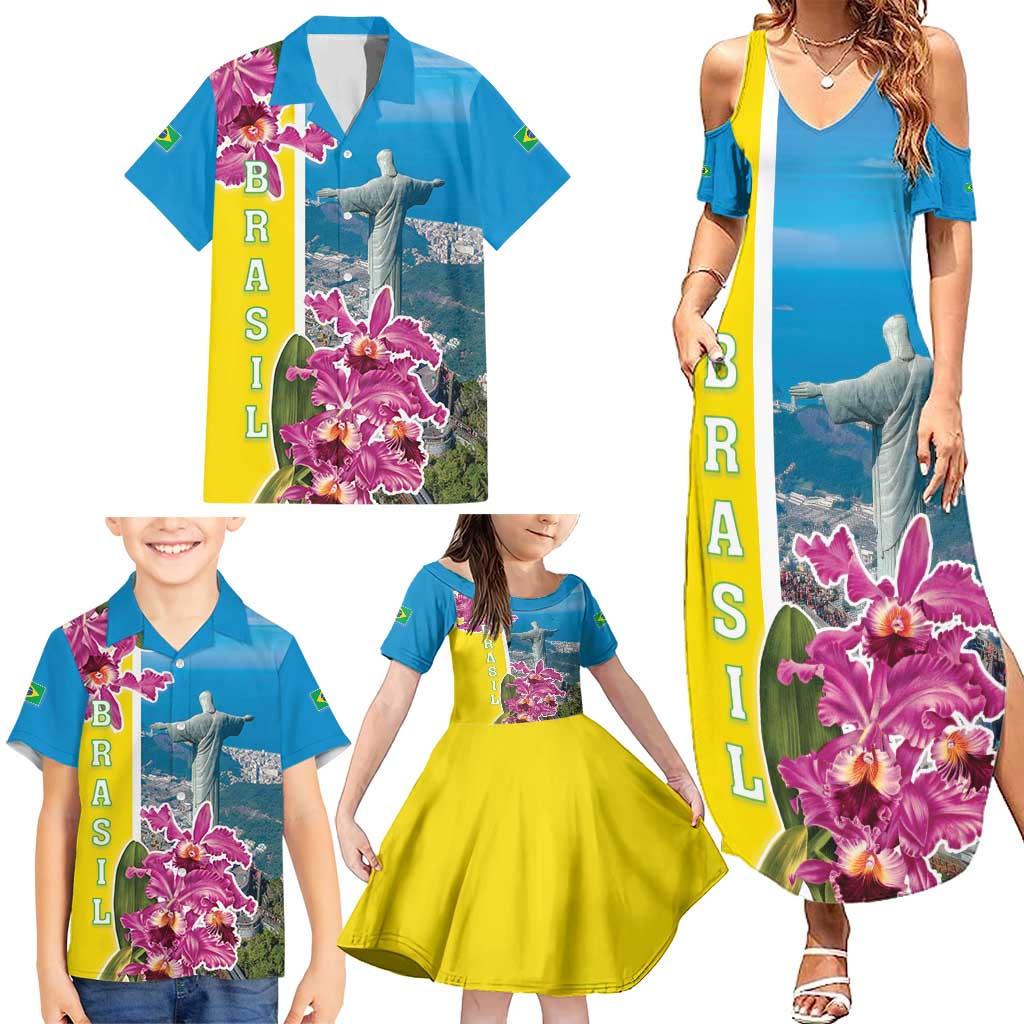 Brazil Cattleya Labiata Family Matching Summer Maxi Dress and Hawaiian Shirt Christ The Redeemer And Flag Color Style - Wonder Print Shop