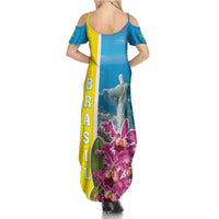 Brazil Cattleya Labiata Family Matching Summer Maxi Dress and Hawaiian Shirt Christ The Redeemer And Flag Color Style - Wonder Print Shop