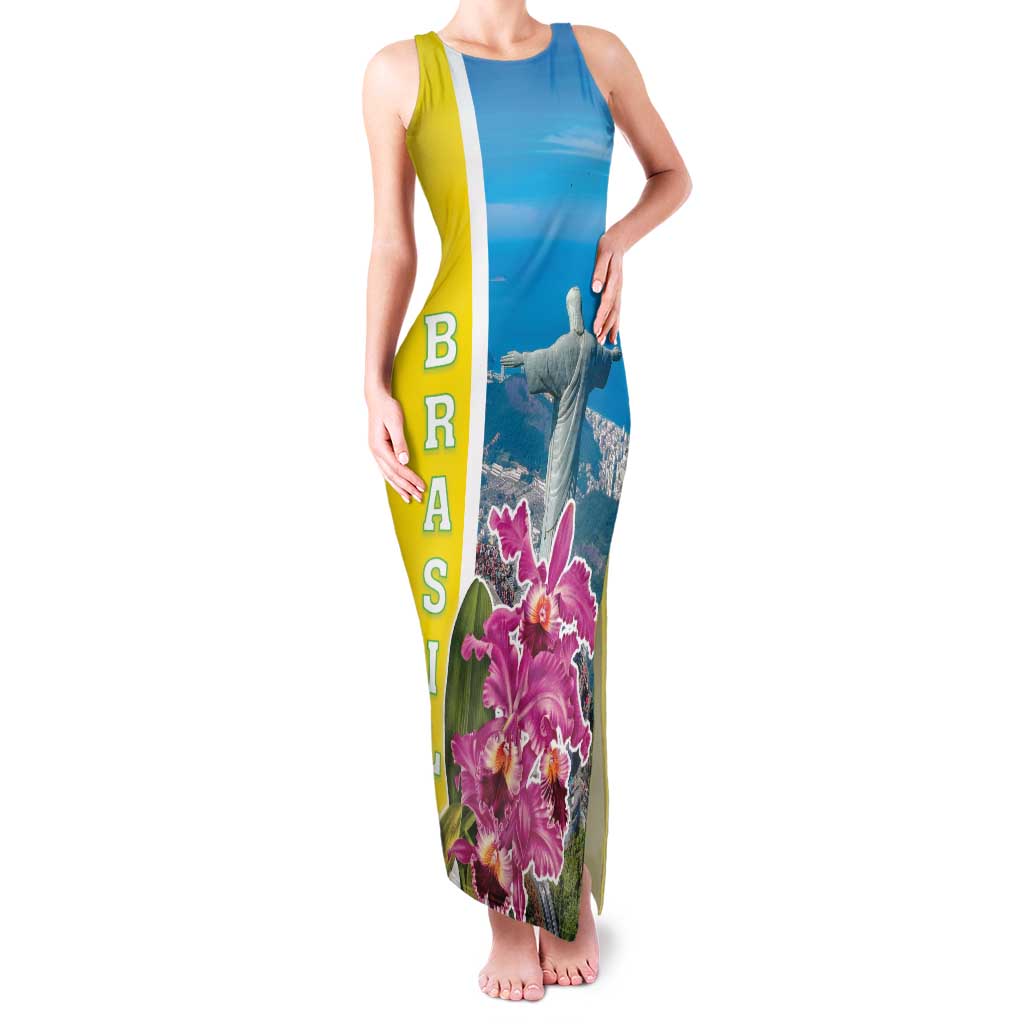 Brazil Cattleya Labiata Family Matching Tank Maxi Dress and Hawaiian Shirt Christ The Redeemer And Flag Color Style - Wonder Print Shop