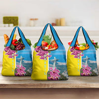 Brazil Cattleya Labiata Grocery Bag Christ The Redeemer And Flag Color Style