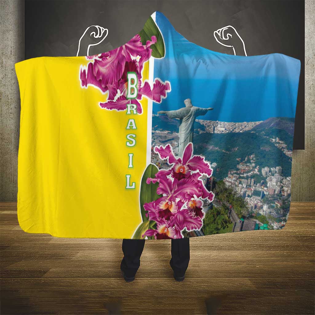 Brazil Cattleya Labiata Hooded Blanket Christ The Redeemer And Flag Color Style