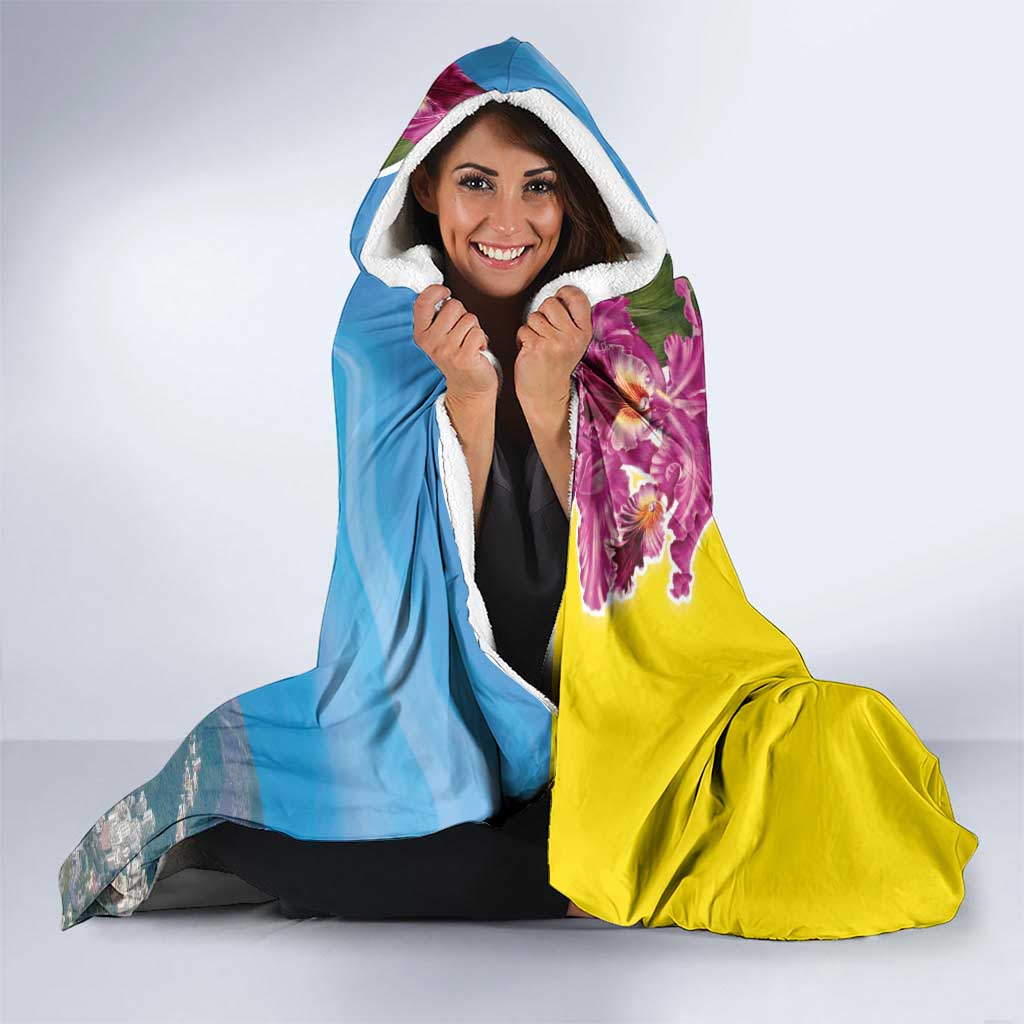 Brazil Cattleya Labiata Hooded Blanket Christ The Redeemer And Flag Color Style