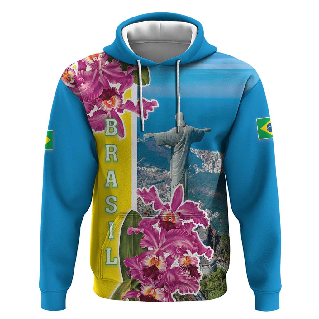 Brazil Cattleya Labiata Hoodie Christ The Redeemer And Flag Color Style - Wonder Print Shop