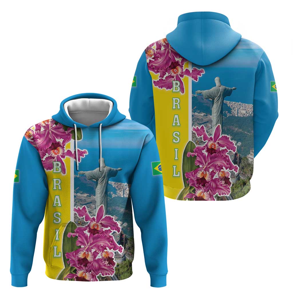 Brazil Cattleya Labiata Hoodie Christ The Redeemer And Flag Color Style - Wonder Print Shop