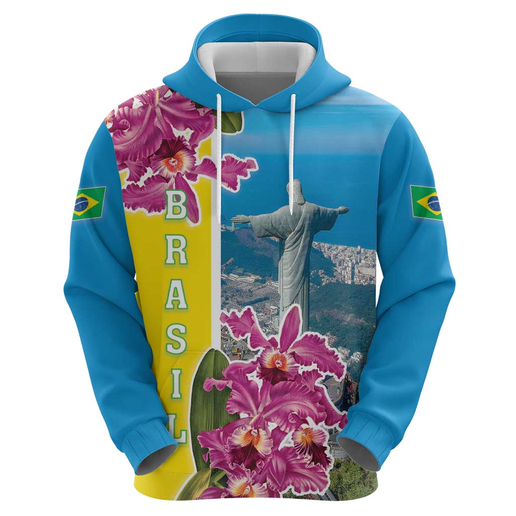 Brazil Cattleya Labiata Hoodie Christ The Redeemer And Flag Color Style - Wonder Print Shop