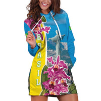 Brazil Cattleya Labiata Hoodie Dress Christ The Redeemer And Flag Color Style - Wonder Print Shop