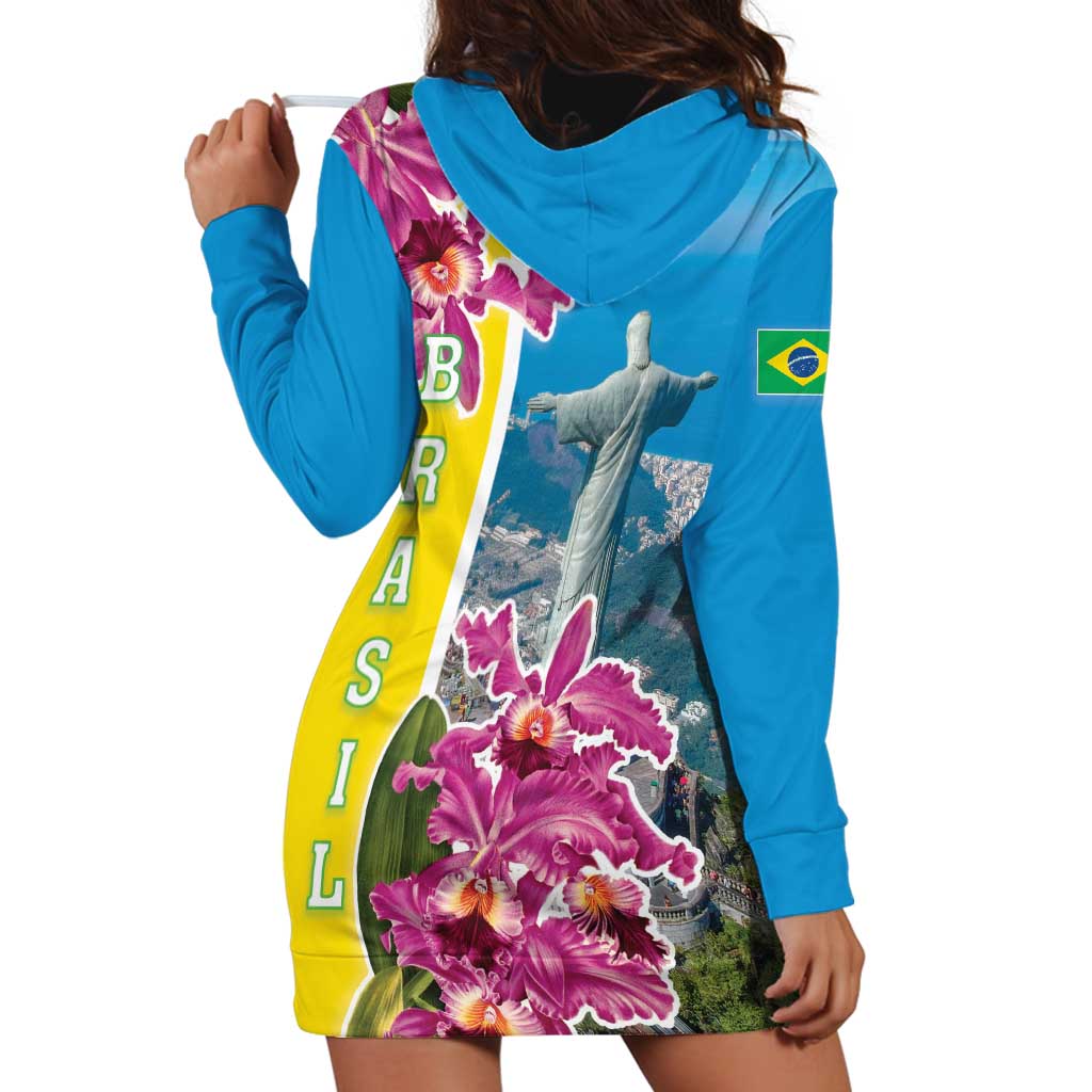Brazil Cattleya Labiata Hoodie Dress Christ The Redeemer And Flag Color Style - Wonder Print Shop