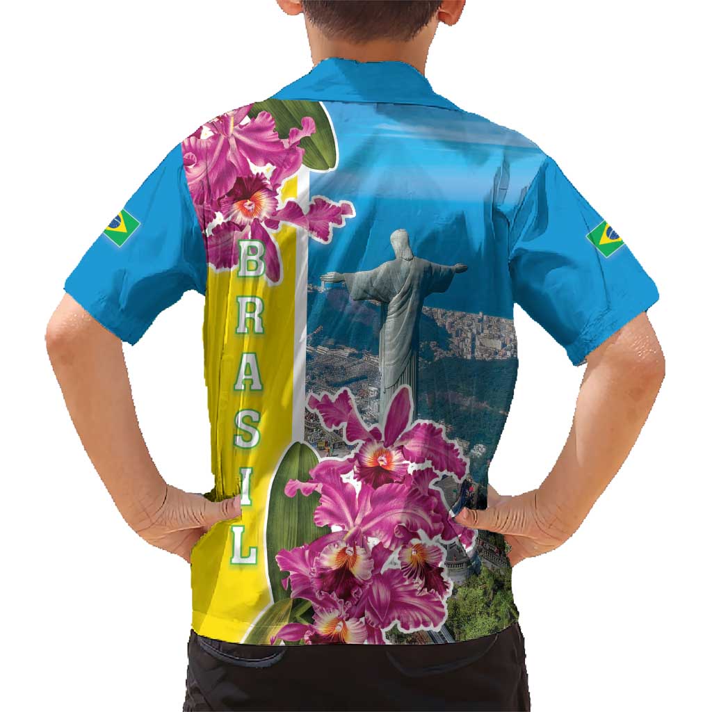 Brazil Cattleya Labiata Kid Hawaiian Shirt Christ The Redeemer And Flag Color Style - Wonder Print Shop