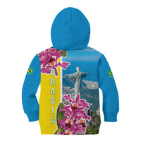 Brazil Cattleya Labiata Kid Hoodie Christ The Redeemer And Flag Color Style - Wonder Print Shop