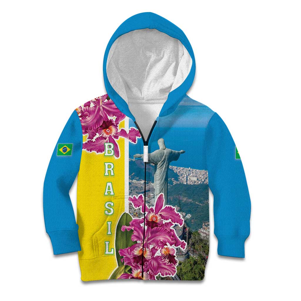 Brazil Cattleya Labiata Kid Hoodie Christ The Redeemer And Flag Color Style - Wonder Print Shop