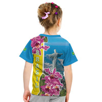 Brazil Cattleya Labiata Kid T Shirt Christ The Redeemer And Flag Color Style - Wonder Print Shop