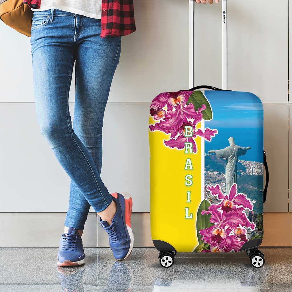 Brazil Cattleya Labiata Luggage Cover Christ The Redeemer And Flag Color Style - Wonder Print Shop