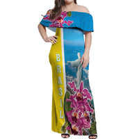 Brazil Cattleya Labiata Off Shoulder Maxi Dress Christ The Redeemer And Flag Color Style - Wonder Print Shop
