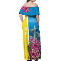 Brazil Cattleya Labiata Off Shoulder Maxi Dress Christ The Redeemer And Flag Color Style - Wonder Print Shop