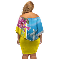 Brazil Cattleya Labiata Off Shoulder Short Dress Christ The Redeemer And Flag Color Style - Wonder Print Shop