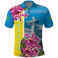 Brazil Cattleya Labiata Polo Shirt Christ The Redeemer And Flag Color Style - Wonder Print Shop