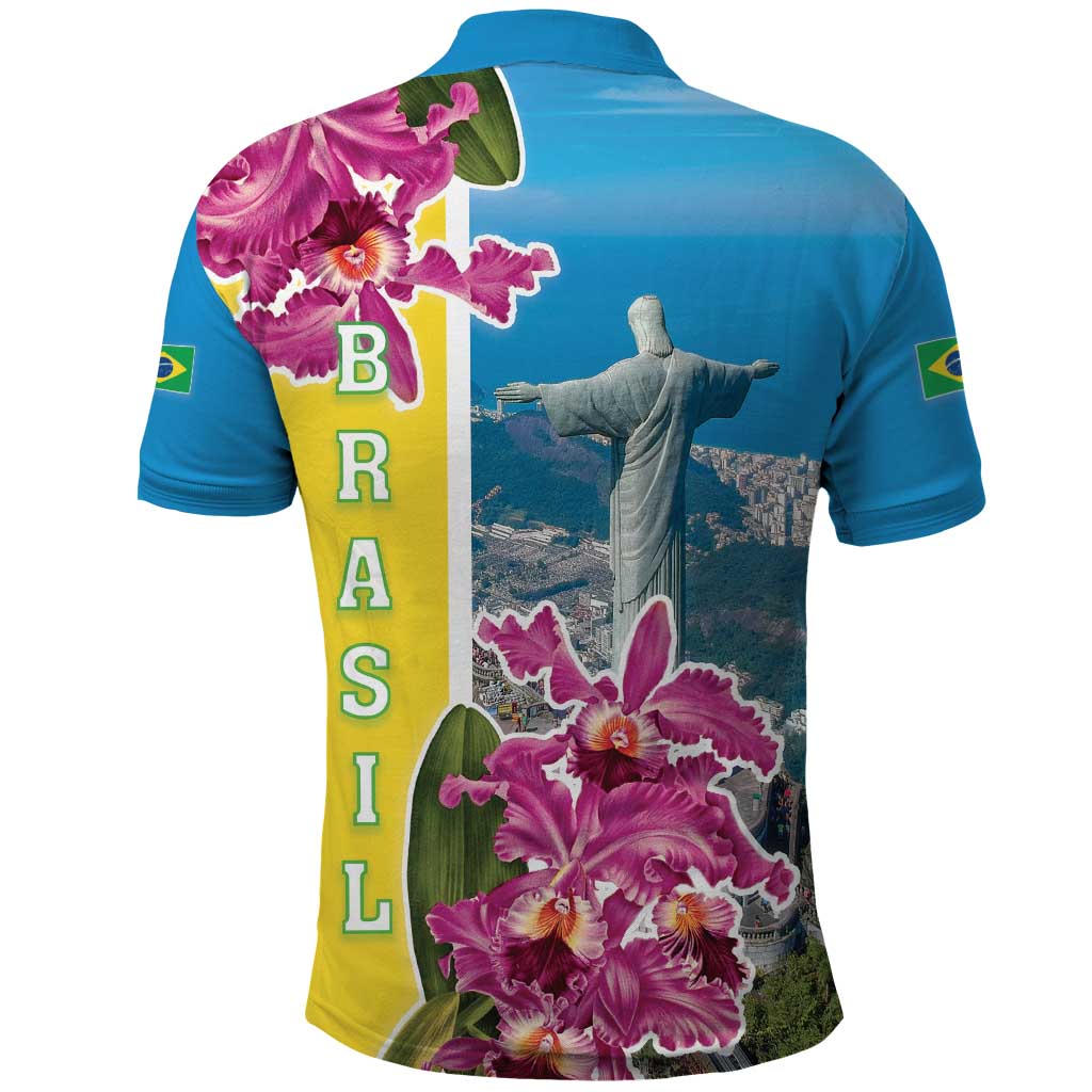 Brazil Cattleya Labiata Polo Shirt Christ The Redeemer And Flag Color Style - Wonder Print Shop