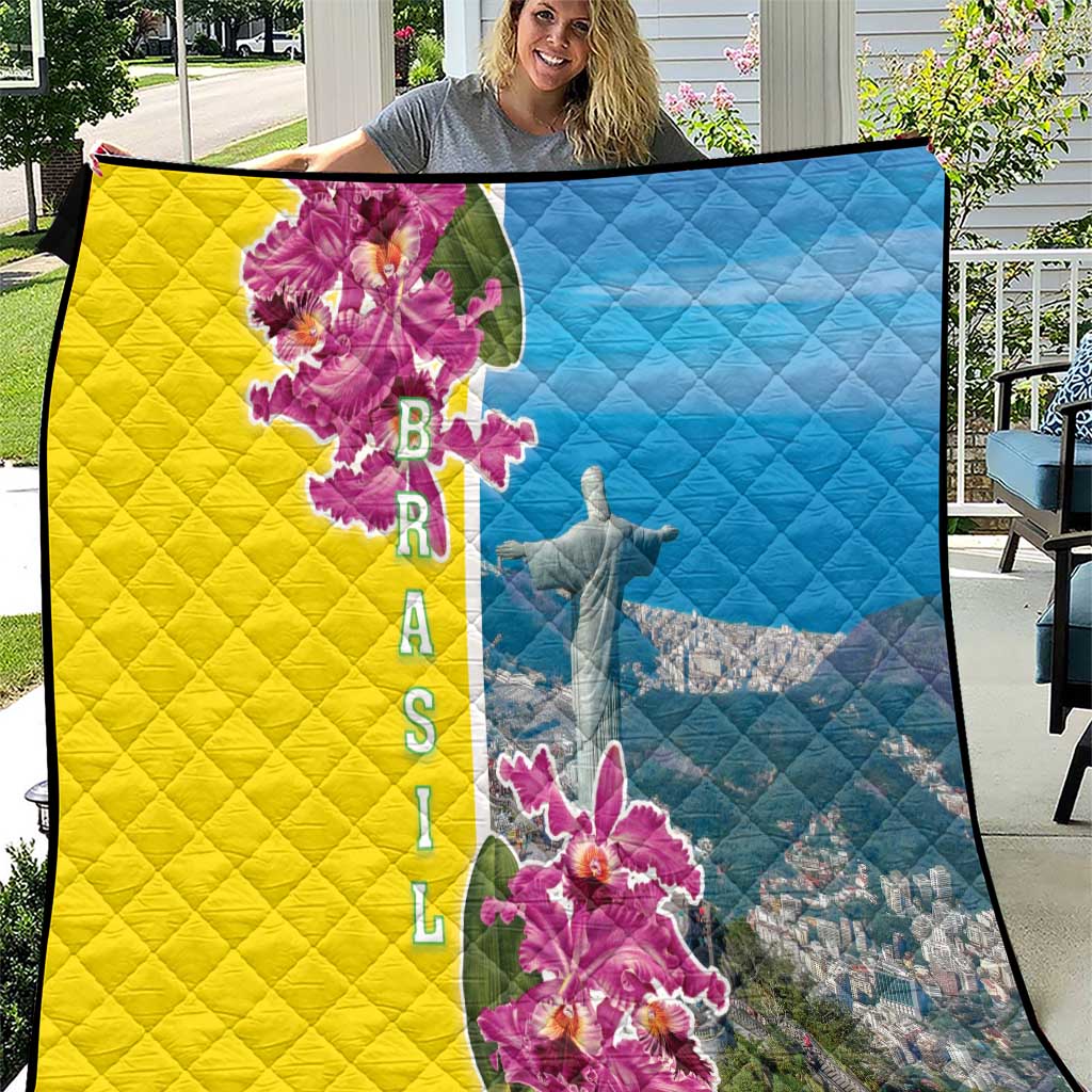 Brazil Cattleya Labiata Quilt Christ The Redeemer And Flag Color Style - Wonder Print Shop