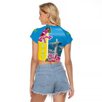 Brazil Cattleya Labiata Raglan Cropped T Shirt Christ The Redeemer And Flag Color Style - Wonder Print Shop