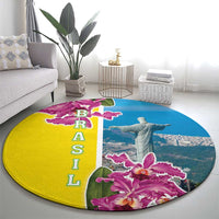 Brazil Cattleya Labiata Round Carpet Christ The Redeemer And Flag Color Style