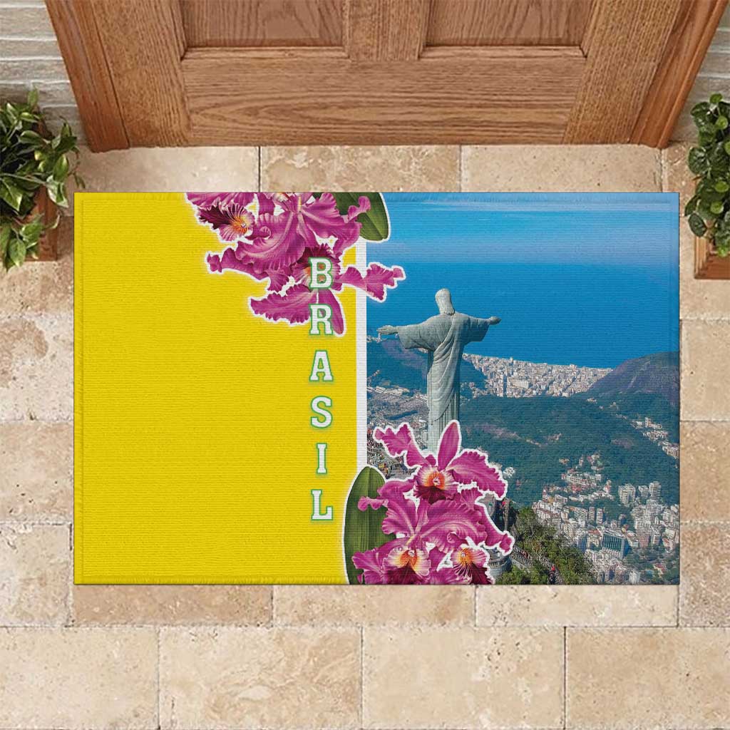 Brazil Cattleya Labiata Rubber Doormat Christ The Redeemer And Flag Color Style - Wonder Print Shop