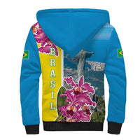Brazil Cattleya Labiata Sherpa Hoodie Christ The Redeemer And Flag Color Style - Wonder Print Shop