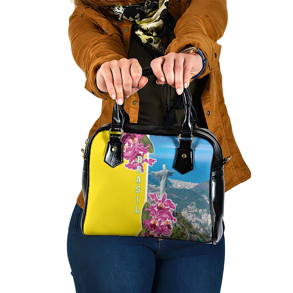 Brazil Cattleya Labiata Shoulder Handbag Christ The Redeemer And Flag Color Style