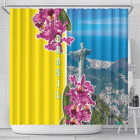 Brazil Cattleya Labiata Shower Curtain Christ The Redeemer And Flag Color Style