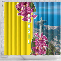 Brazil Cattleya Labiata Shower Curtain Christ The Redeemer And Flag Color Style