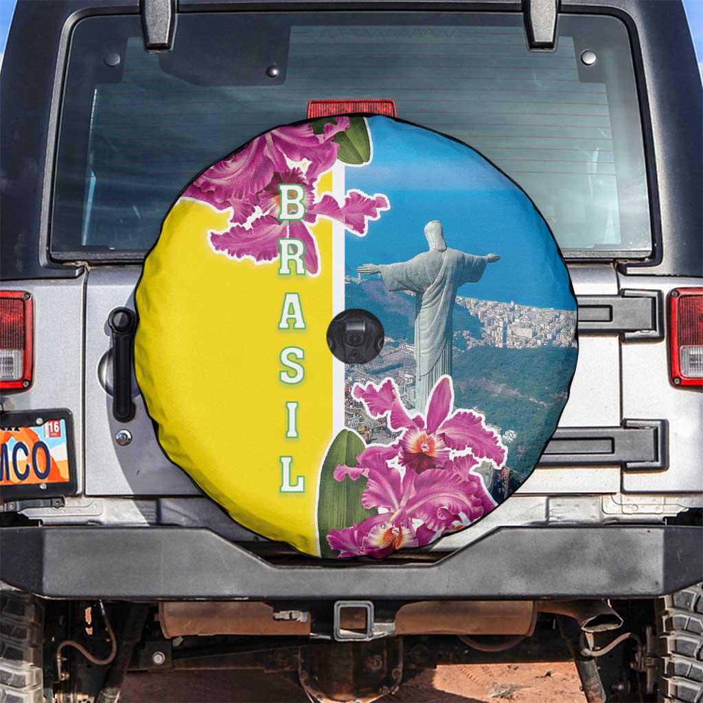 Brazil Cattleya Labiata Spare Tire Cover Christ The Redeemer And Flag Color Style - Wonder Print Shop