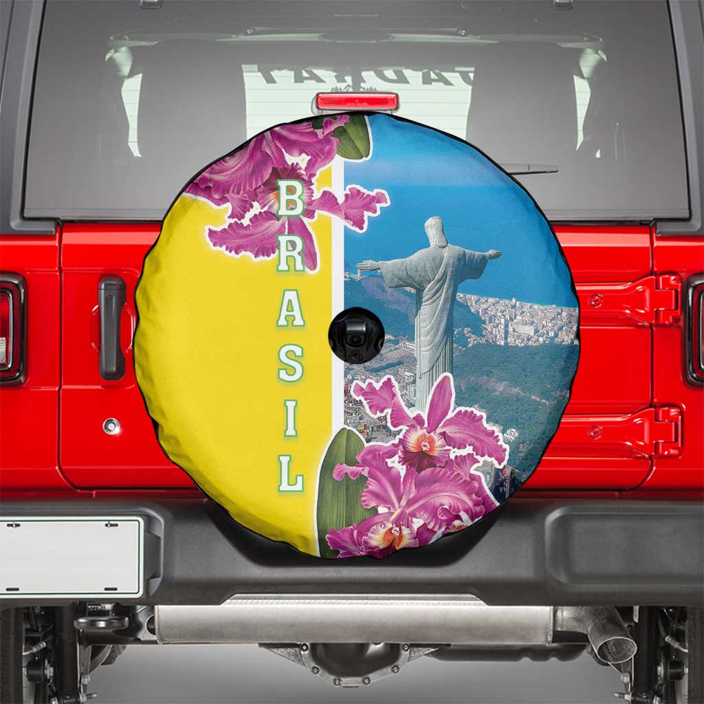 Brazil Cattleya Labiata Spare Tire Cover Christ The Redeemer And Flag Color Style - Wonder Print Shop