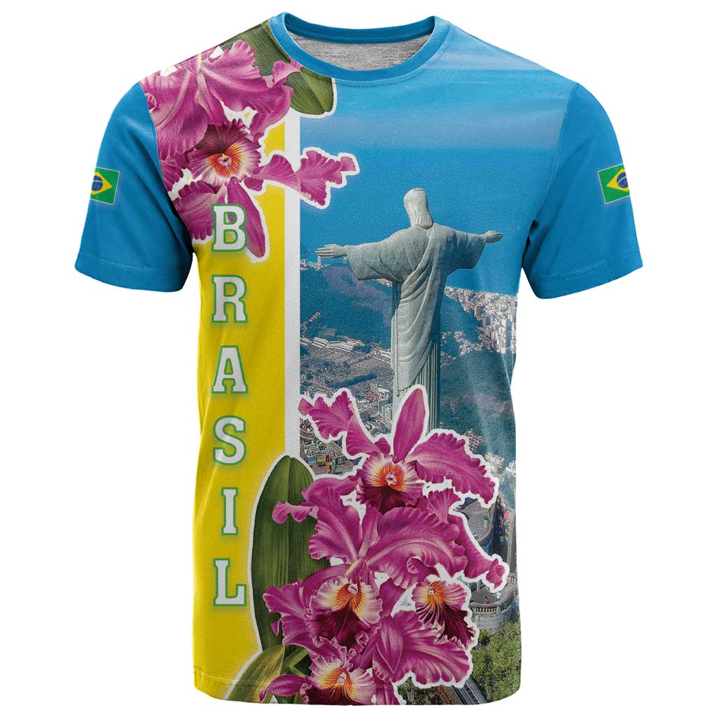 Brazil Cattleya Labiata T Shirt Christ The Redeemer And Flag Color Style - Wonder Print Shop