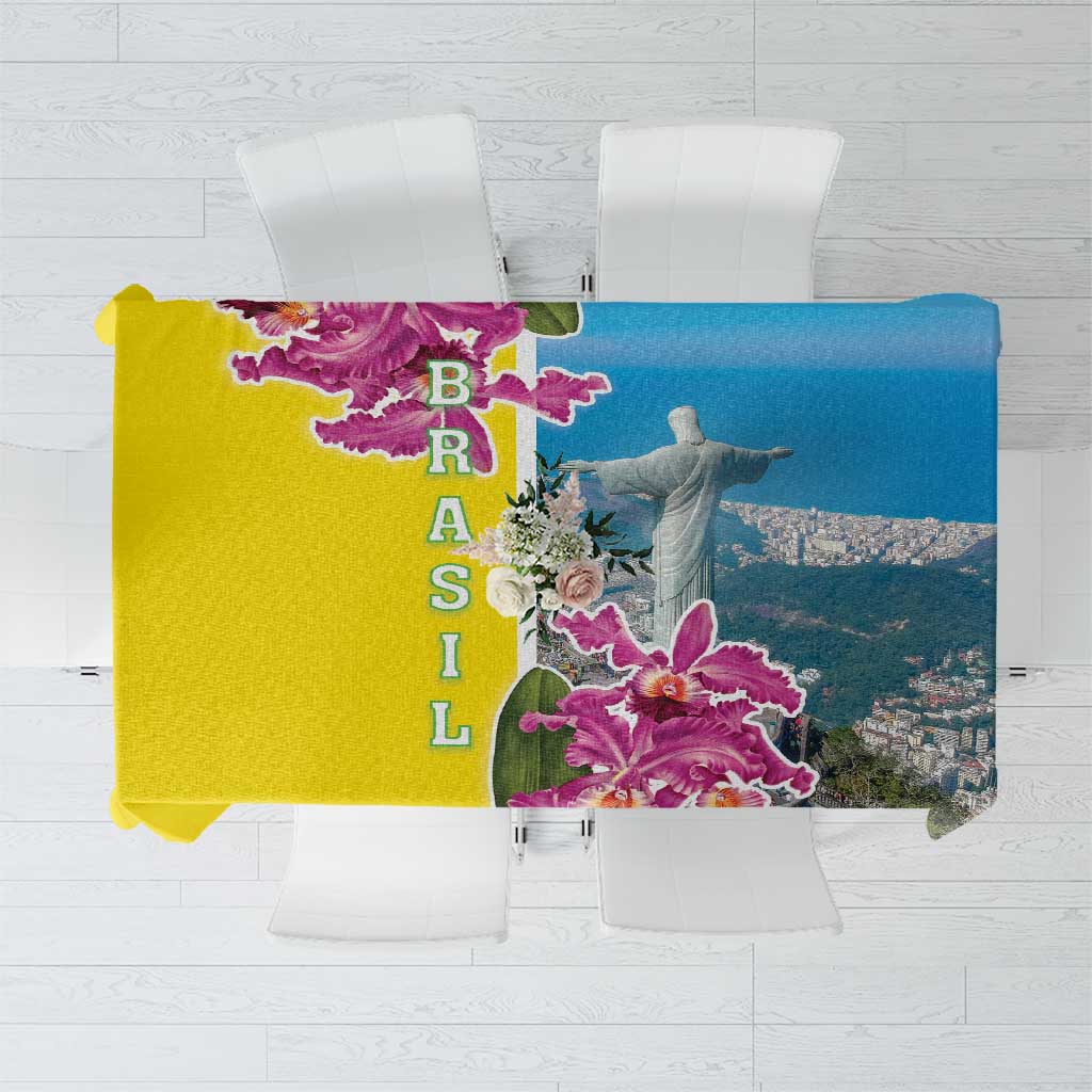 Brazil Cattleya Labiata Tablecloth Christ The Redeemer And Flag Color Style - Wonder Print Shop
