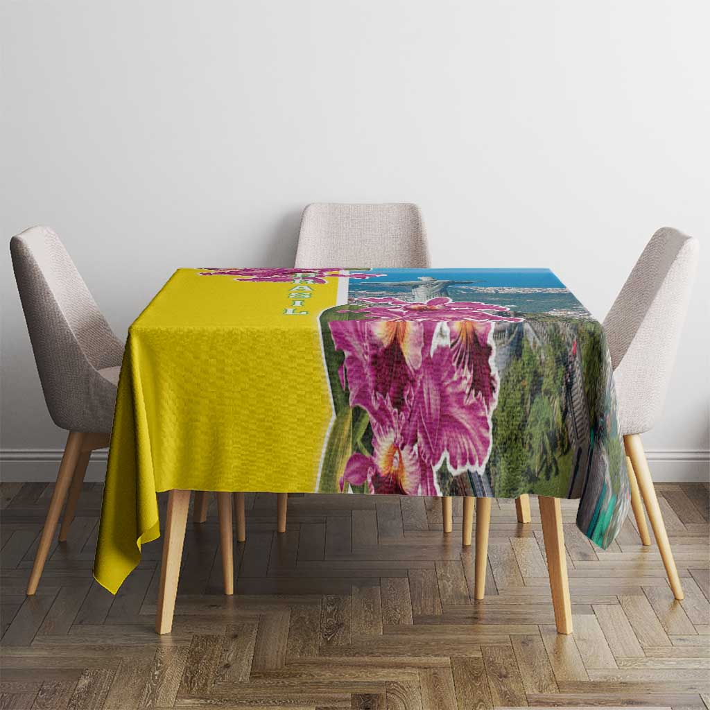 Brazil Cattleya Labiata Tablecloth Christ The Redeemer And Flag Color Style - Wonder Print Shop