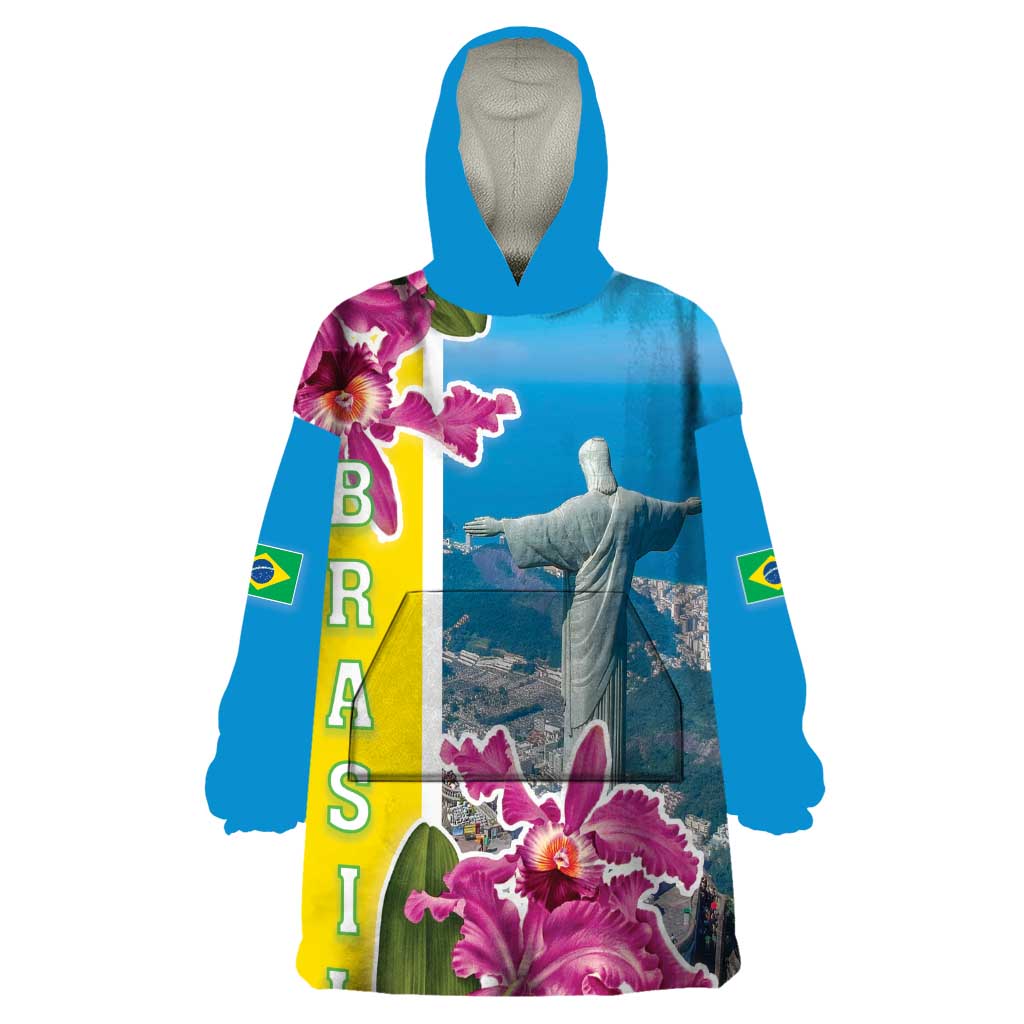 Brazil Cattleya Labiata Wearable Blanket Hoodie Christ The Redeemer And Flag Color Style - Wonder Print Shop