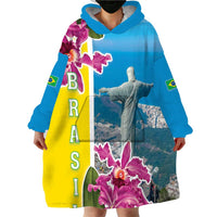 Brazil Cattleya Labiata Wearable Blanket Hoodie Christ The Redeemer And Flag Color Style - Wonder Print Shop