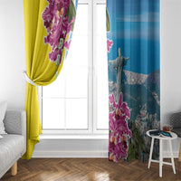 Brazil Cattleya Labiata Window Curtain Christ The Redeemer And Flag Color Style - Wonder Print Shop
