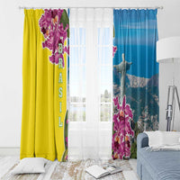 Brazil Cattleya Labiata Window Curtain Christ The Redeemer And Flag Color Style - Wonder Print Shop