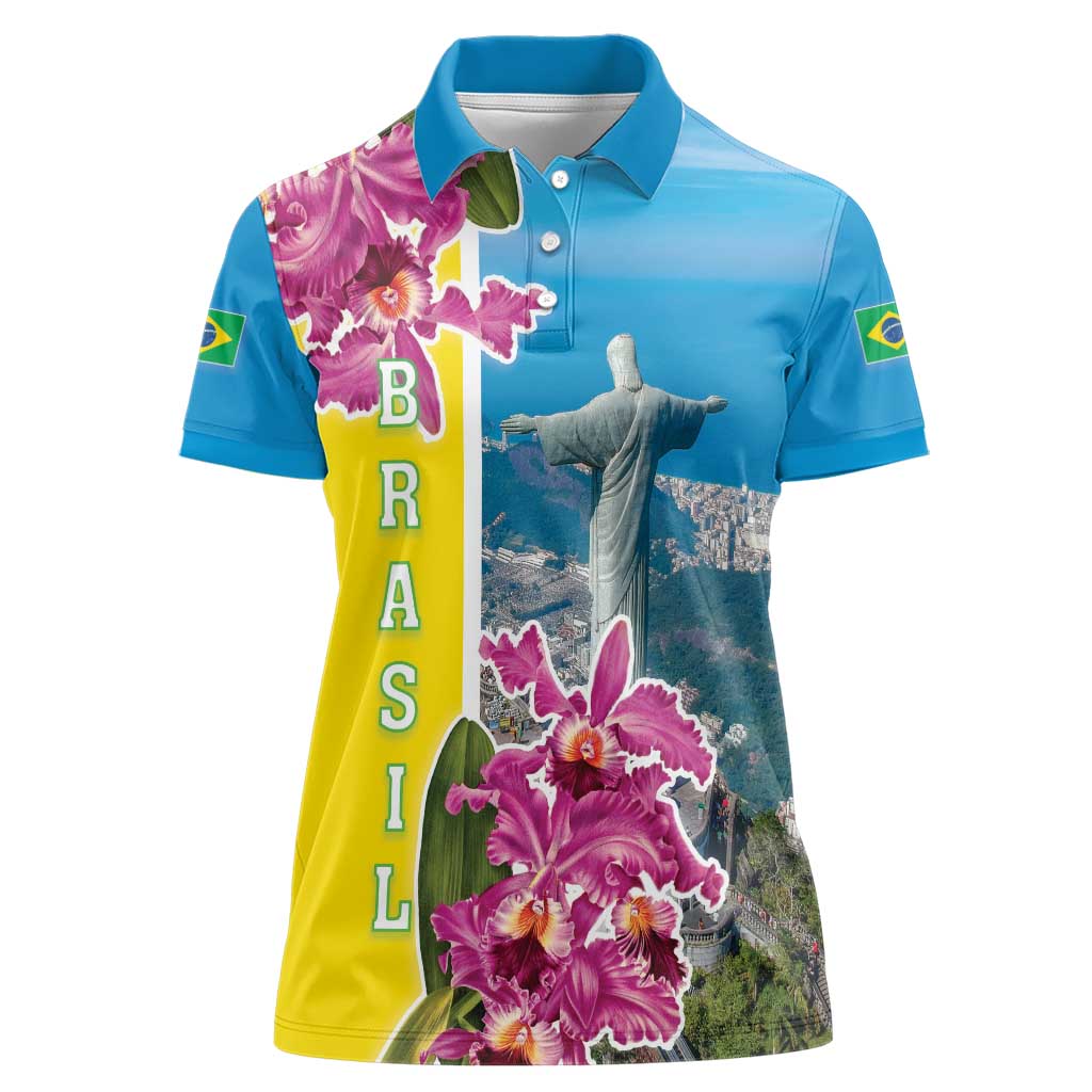 Brazil Cattleya Labiata Women Polo Shirt Christ The Redeemer And Flag Color Style - Wonder Print Shop