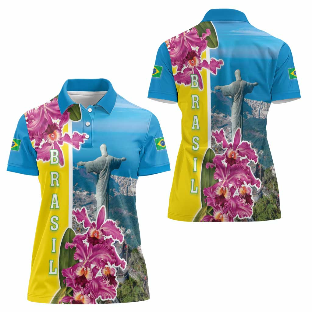 Brazil Cattleya Labiata Women Polo Shirt Christ The Redeemer And Flag Color Style - Wonder Print Shop