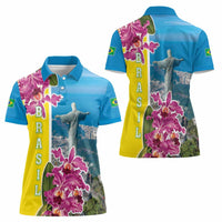 Brazil Cattleya Labiata Women Polo Shirt Christ The Redeemer And Flag Color Style - Wonder Print Shop