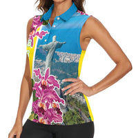 Brazil Cattleya Labiata Women Sleeveless Polo Shirt Christ The Redeemer And Flag Color Style - Wonder Print Shop
