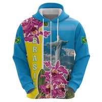 Brazil Cattleya Labiata Zip Hoodie Christ The Redeemer And Flag Color Style - Wonder Print Shop